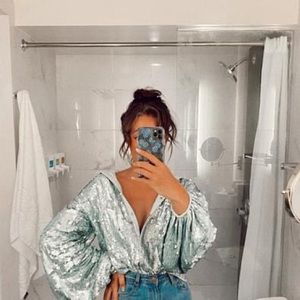 ASOS Sequin Shirt in Pale Blue